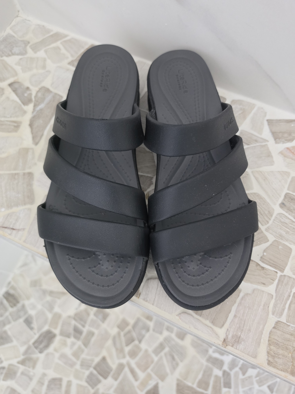 Crocs Women's Black Strappy Slide Sandal